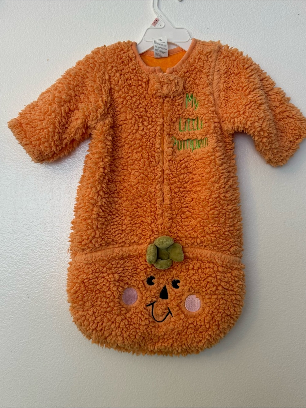 Orange plush Pumpkin baby Cozy Fleece Sleep Sack Bunting ‘ My Little Pumpkin’